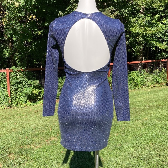 Divided spangled open back long sleeve sparkling ink blue mini size S - Picture 4 of 6